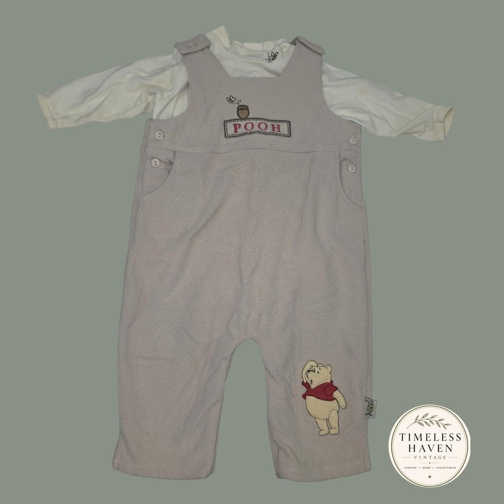 Vintage Disney Winnie the Pooh beige jumpsuit set bee Embroidery baby size 18 M